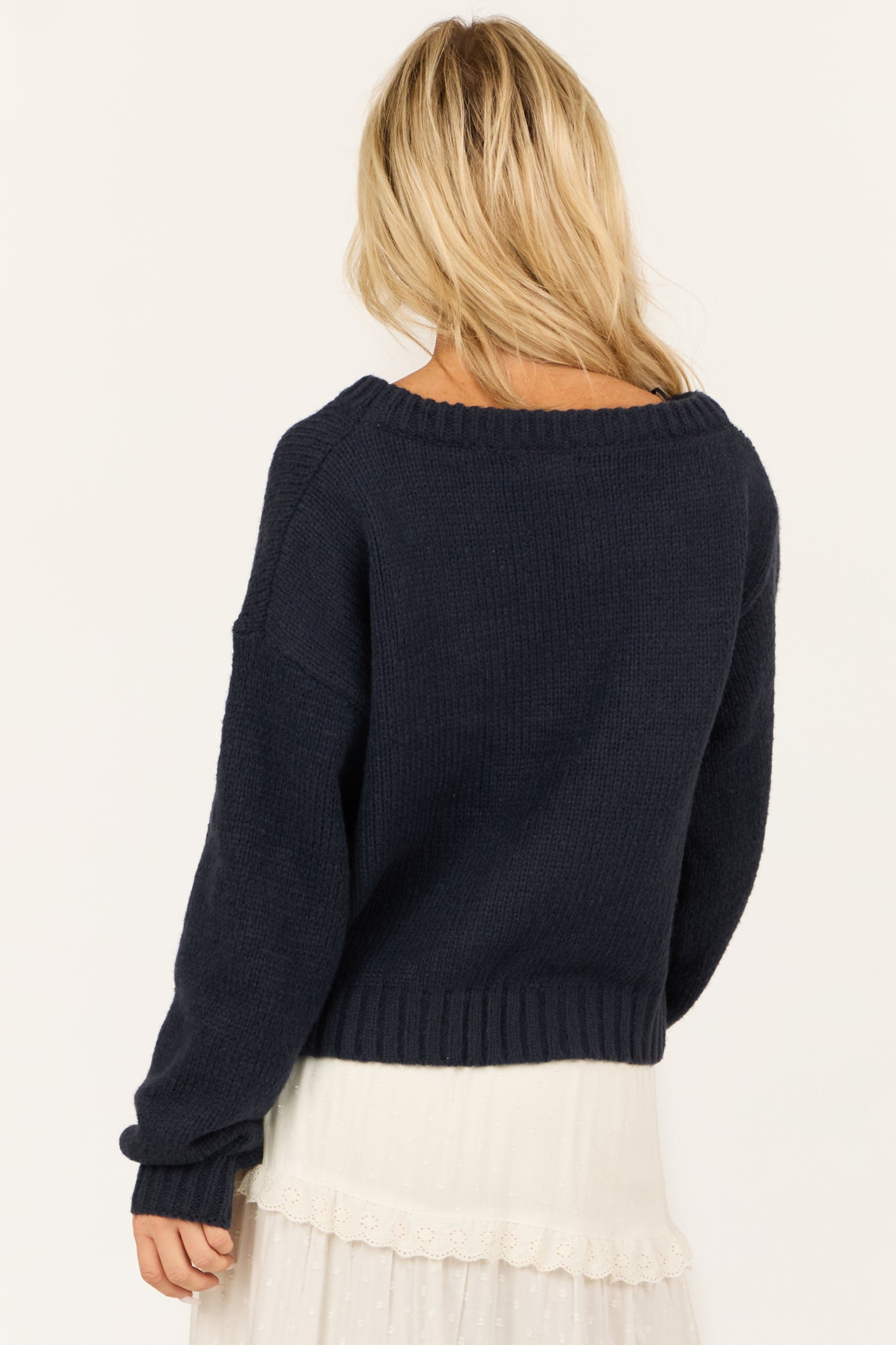 Navy American Flag Boatneck Thick Knit Sweater