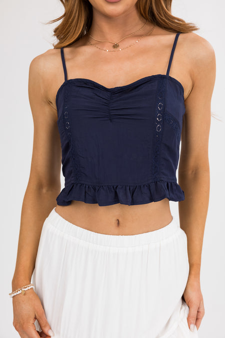 Navy Corset Tank Top with Lace Details