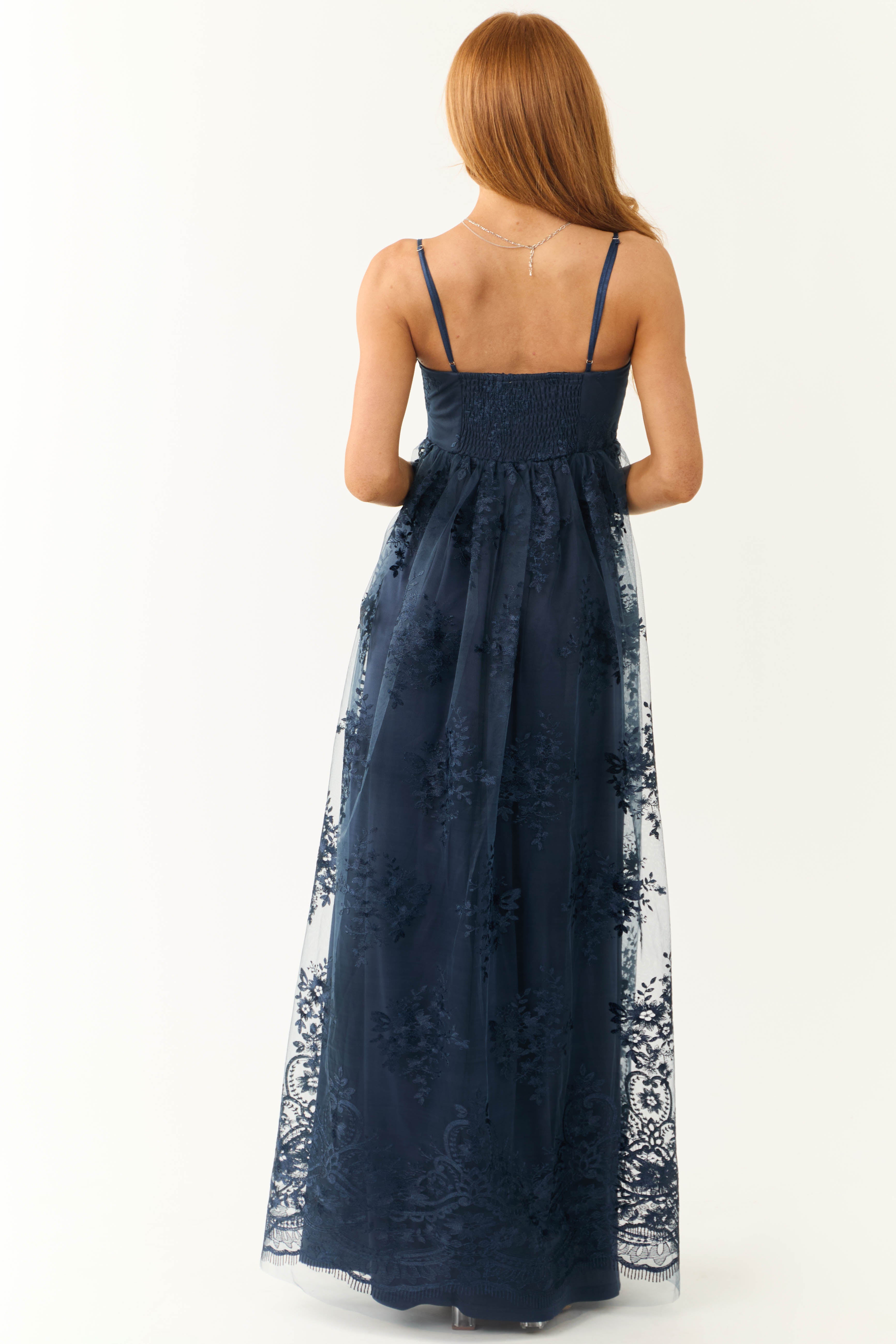 Navy Floral Detail Sleeveless Maxi Dress