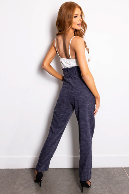 Navy Paperbag Jumpsuit with Contrast Top