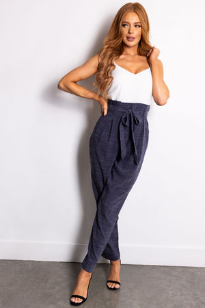 Navy Paperbag Jumpsuit with Contrast Top