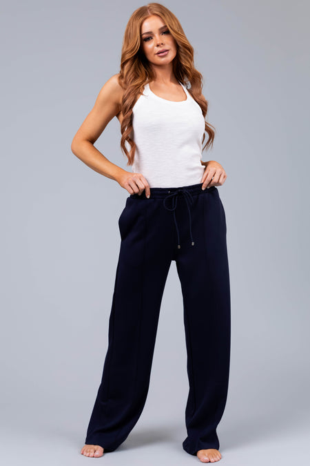 Navy Straight Leg Drawstring Comfy Pants