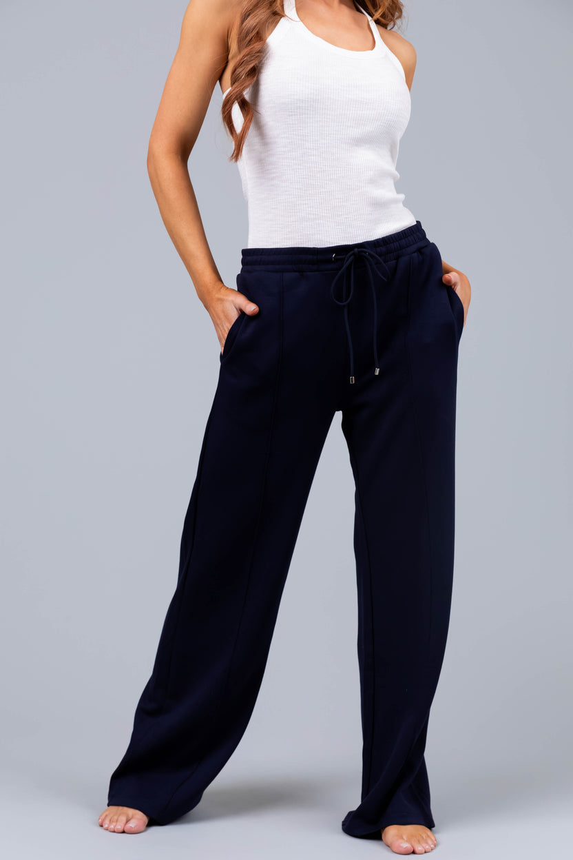 Navy Straight Leg Drawstring Comfy Pants