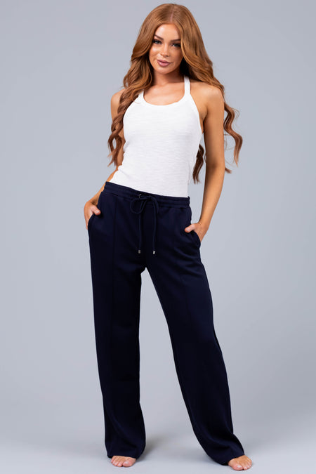 Navy Straight Leg Drawstring Comfy Pants