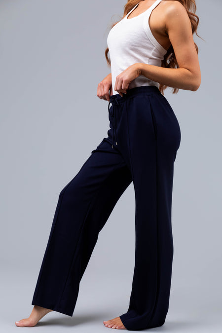 Navy Straight Leg Drawstring Comfy Pants