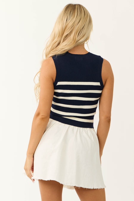 Navy and Cream Striped Sweater Knit Tank Top