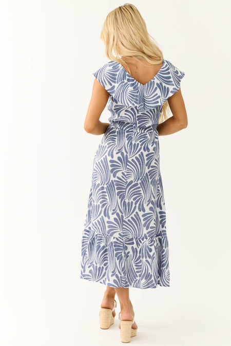 Navy and Ivory Printed V Neck Maxi Dress