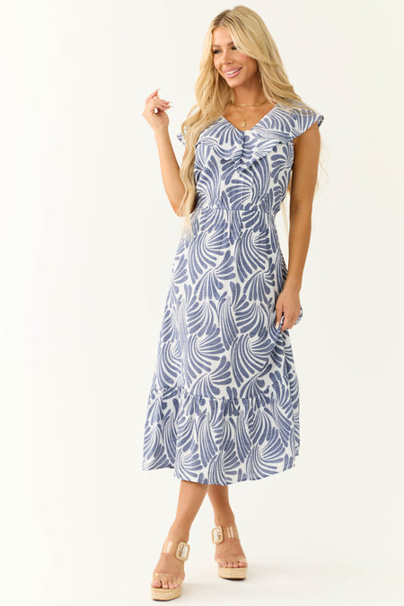 Navy and Ivory Printed V Neck Maxi Dress