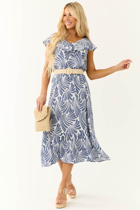 Navy and Ivory Printed V Neck Maxi Dress