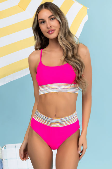 Neon Magenta Bikini with Stripe Trim