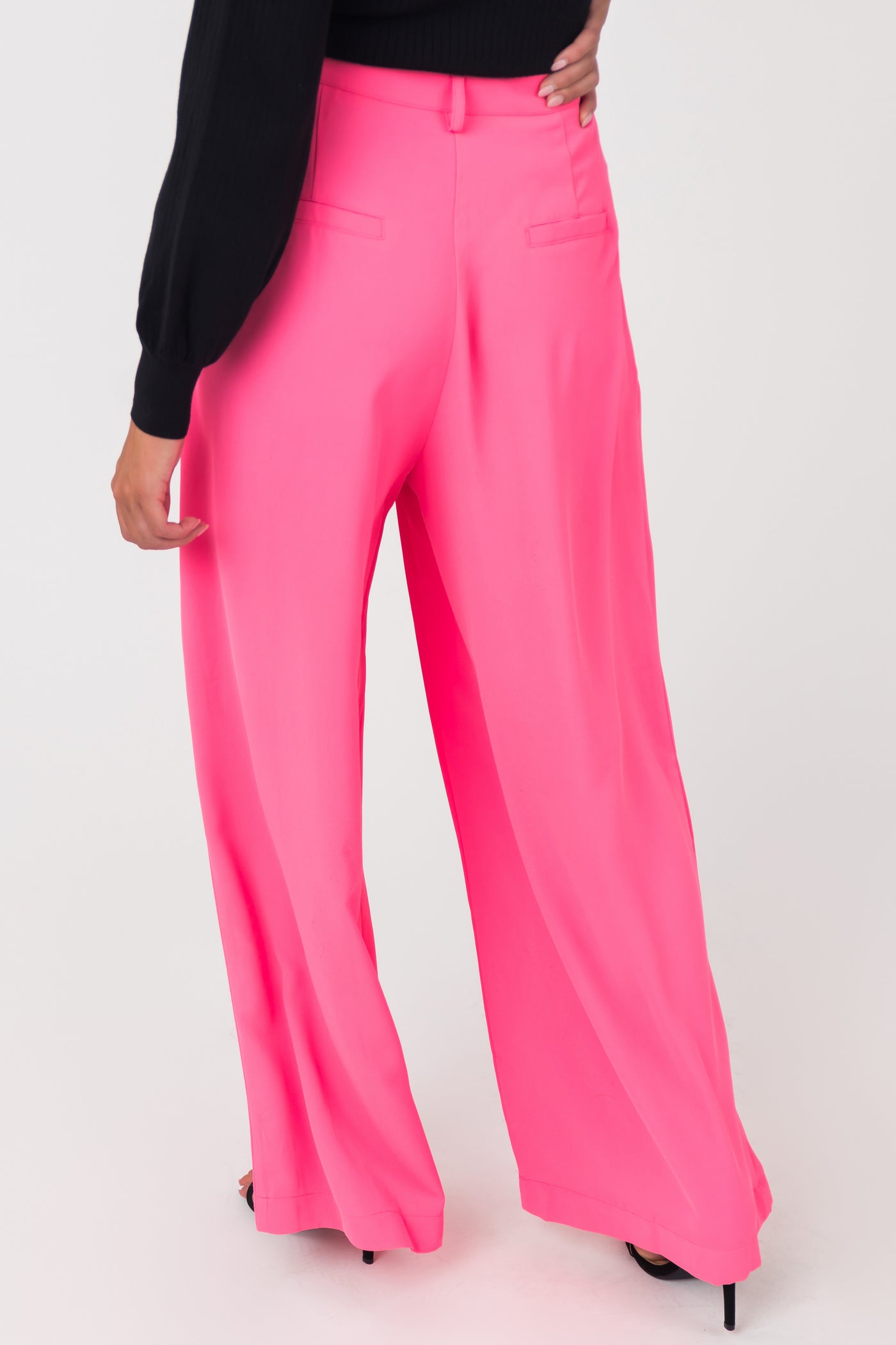 Neon Pink High Waisted Wide Leg Woven Pants