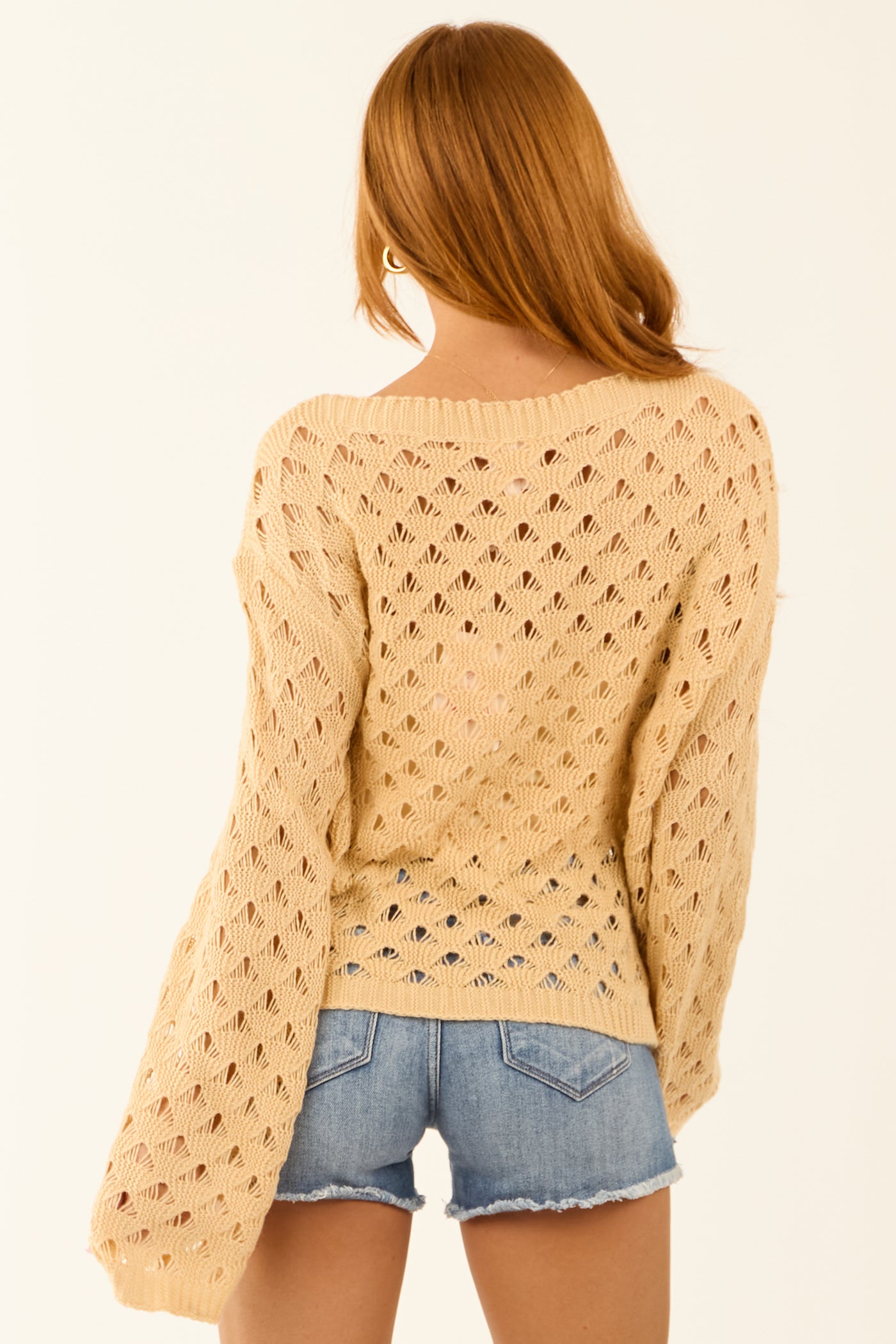 Nude Geometric Open Knit Lightweight Sweater