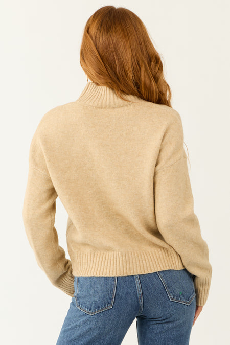 Nude Long Sleeve Mock Neck Soft Sweater