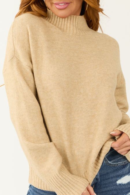 Nude Long Sleeve Mock Neck Soft Sweater