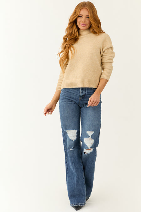 Nude Long Sleeve Mock Neck Soft Sweater