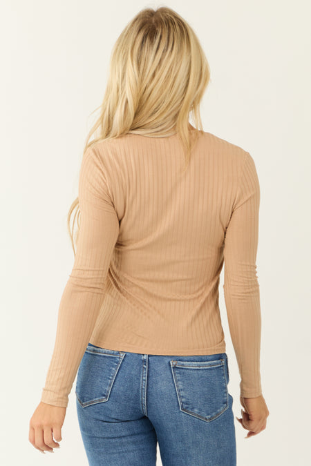 Nude Long Sleeve V Neck Ribbed Grain Top