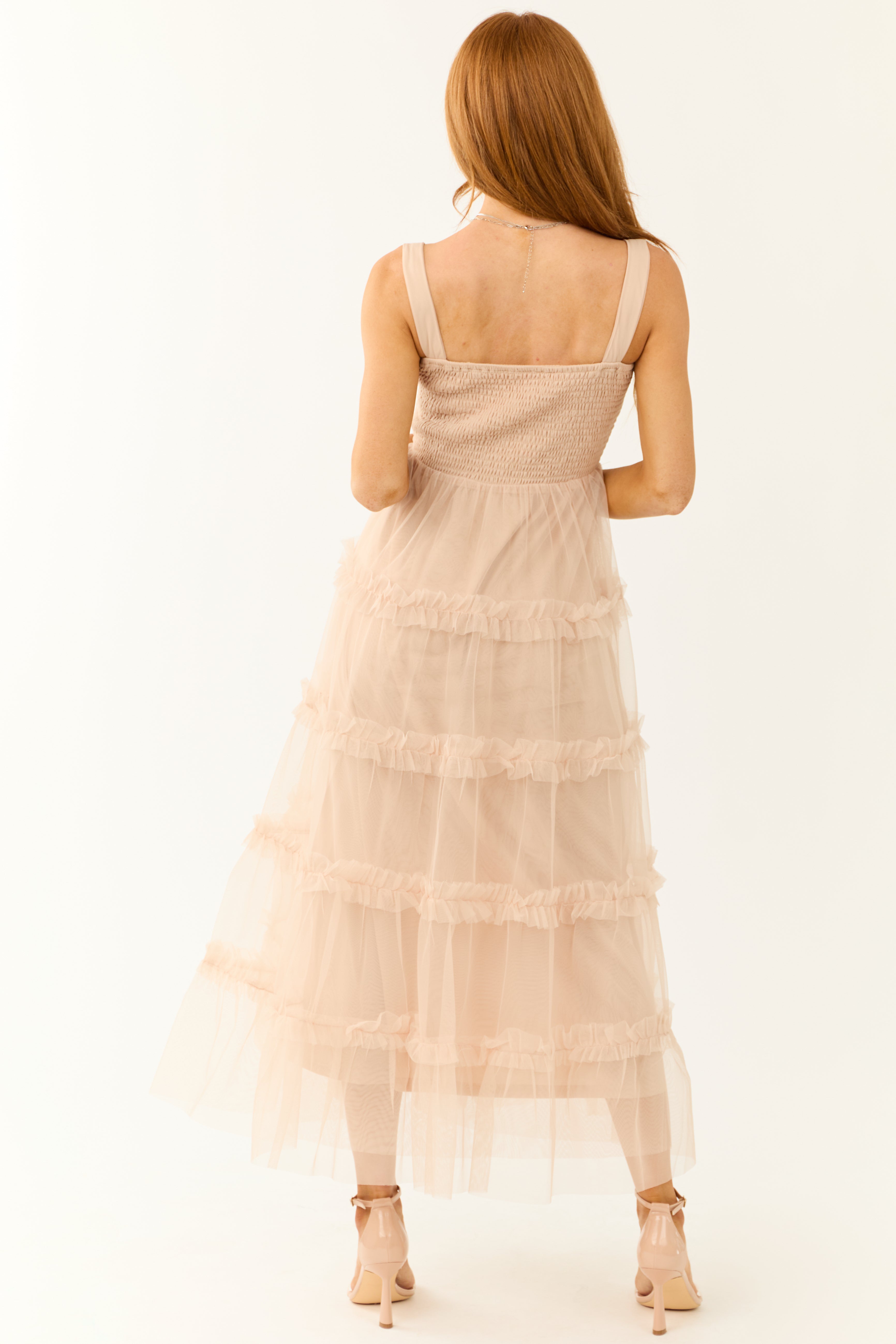 Nude Sleeveless Ruffle Tiered Maxi Dress