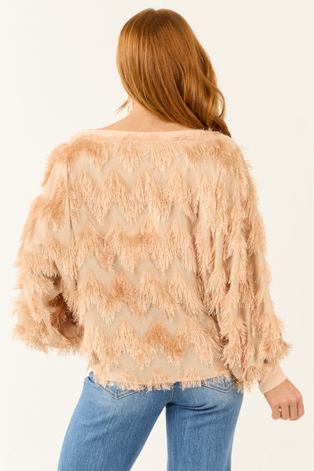 Nude Tassel Fringe Dolman Long Sleeve Top