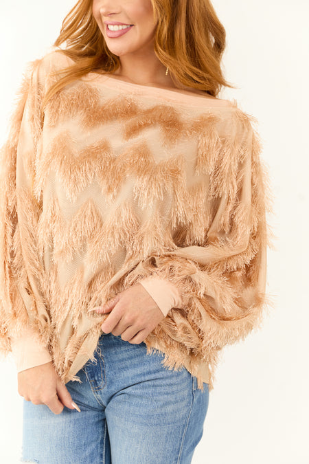 Nude Tassel Fringe Dolman Long Sleeve Top