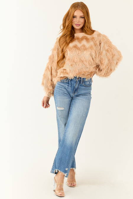 Nude Tassel Fringe Dolman Long Sleeve Top