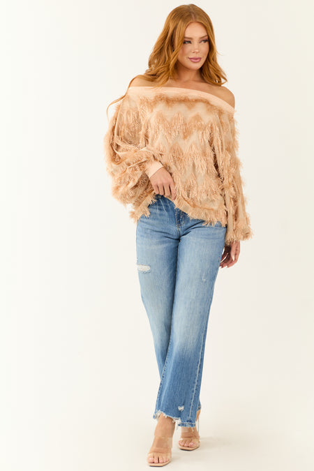 Nude Tassel Fringe Dolman Long Sleeve Top