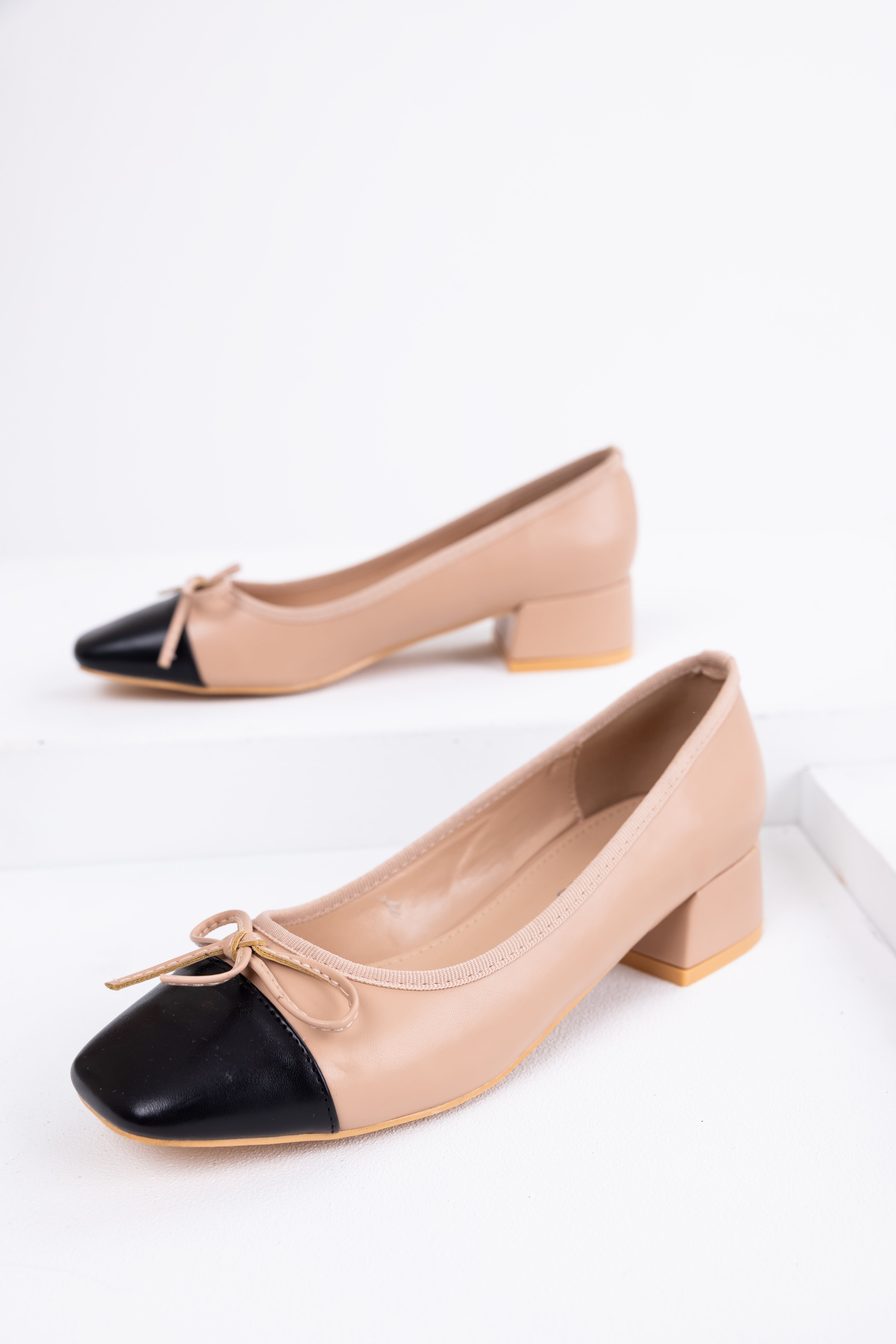 Nude Contrast Toe Low Heel Ballerina Shoes