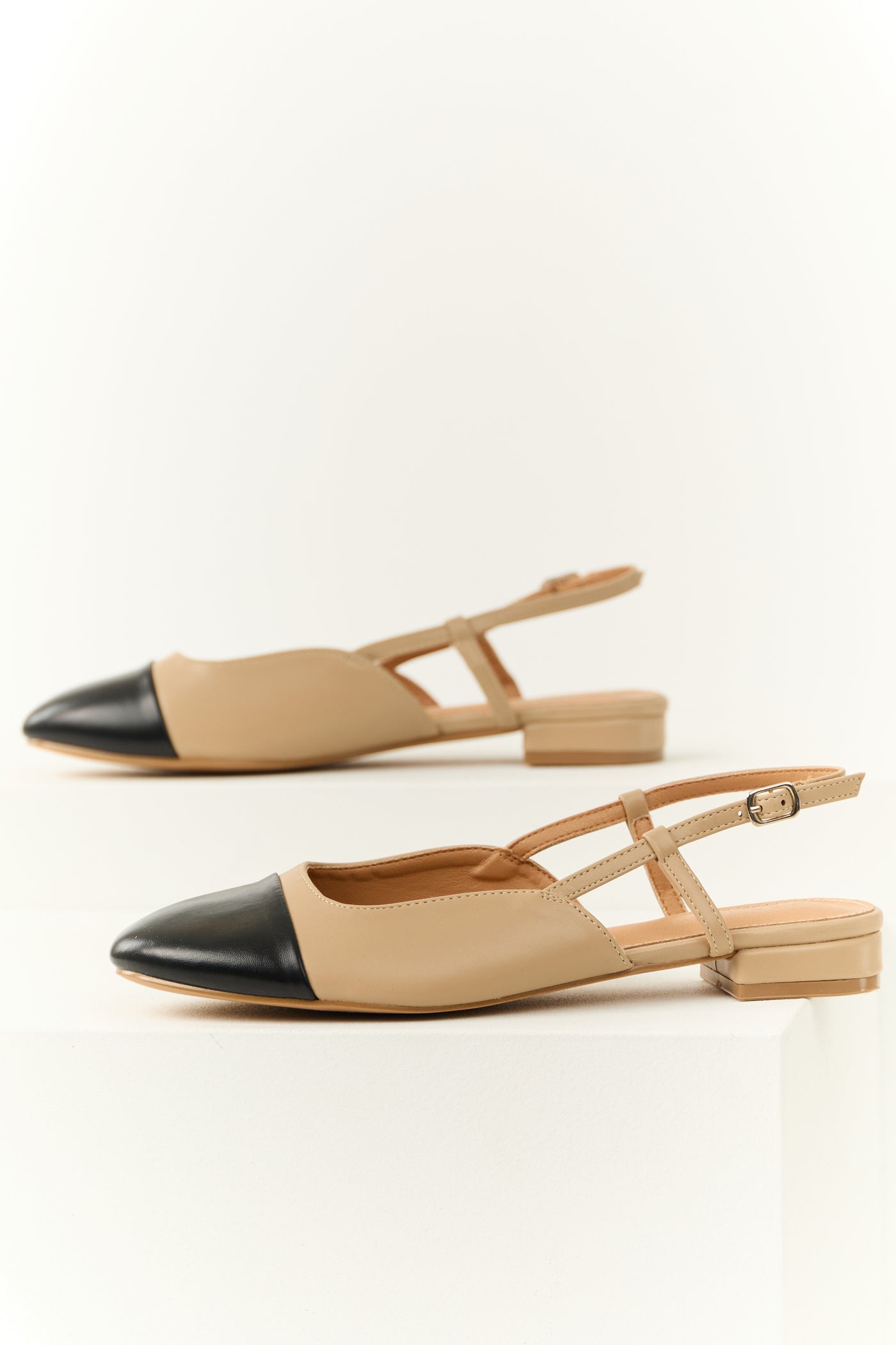 Nude Contrast Toe Slingback Flats