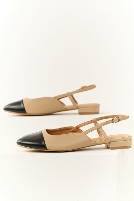 Nude Contrast Toe Slingback Flats