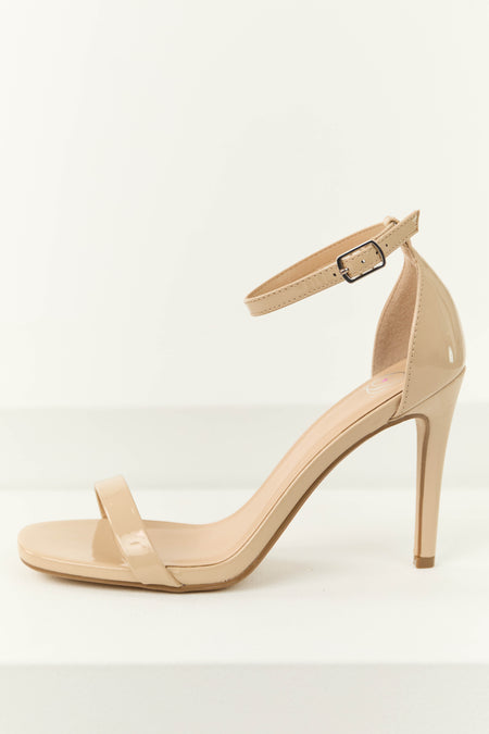 Nude Faux Leather Ankle Strap High Heels