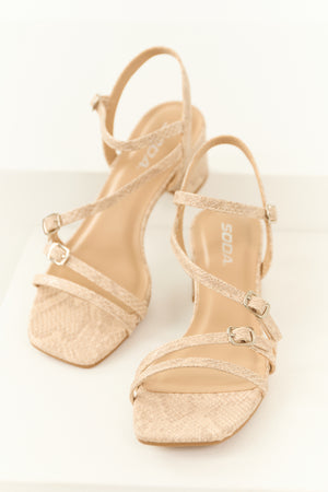 Nude Faux Snake Buckle Straps Skin Heels