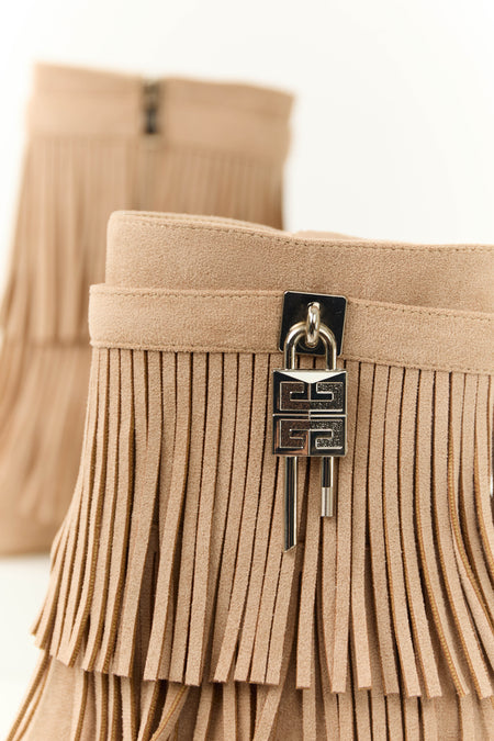 Nude Fringe Wedge Ankle Booties