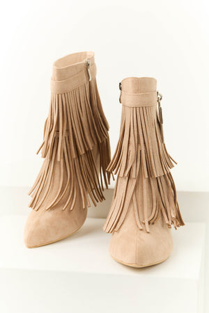 Nude Fringe Wedge Ankle Booties