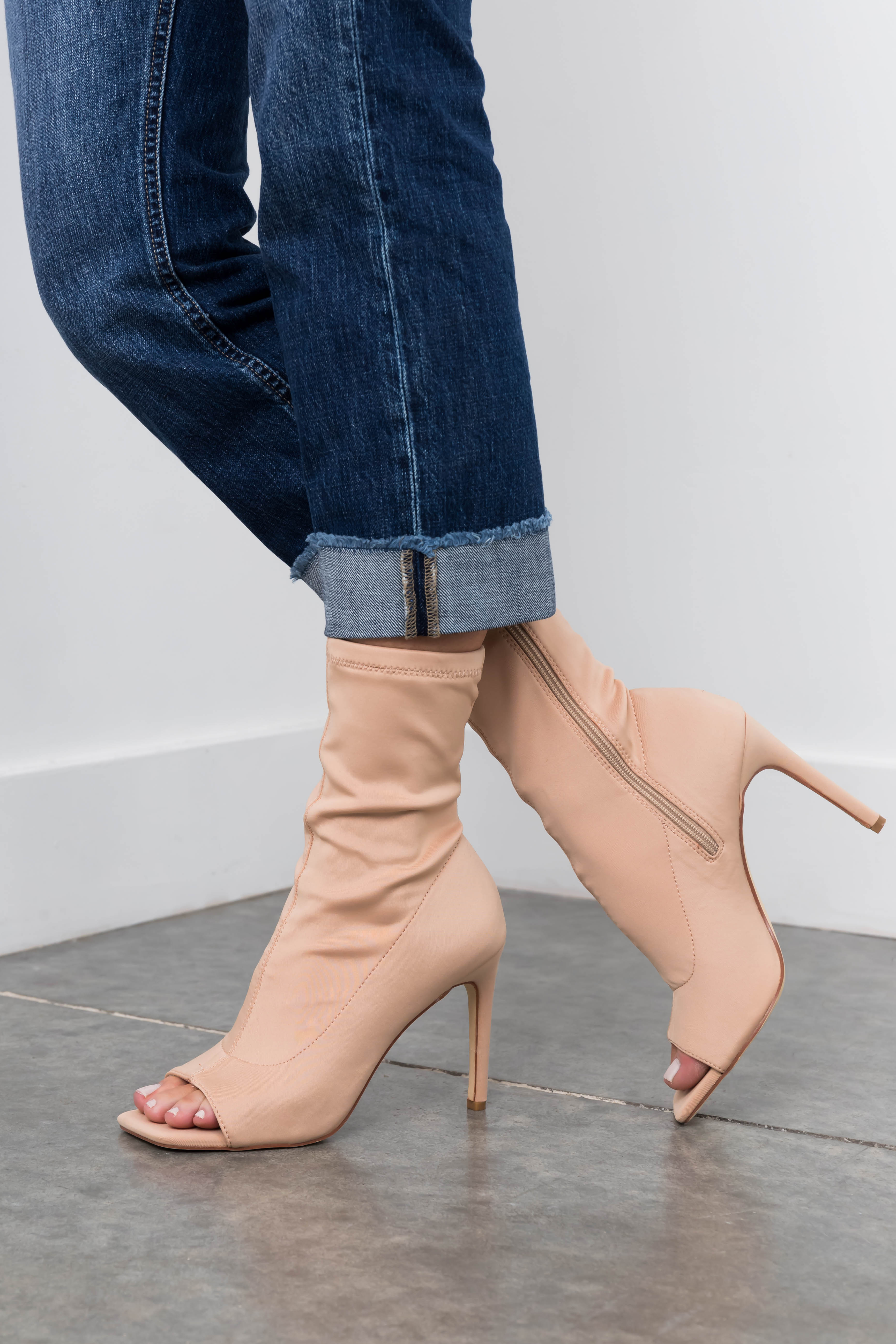 Nude kitten heel boots best sale