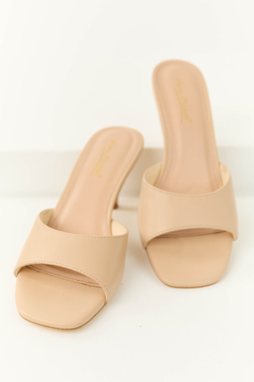 Nude Pleather Open Toe Slip On Low Heels