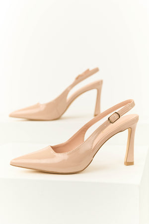 Nude Pointed Toe Slingback Heels