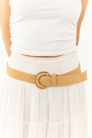 Nude Thin Braided Straw Beaded Buckle Belt