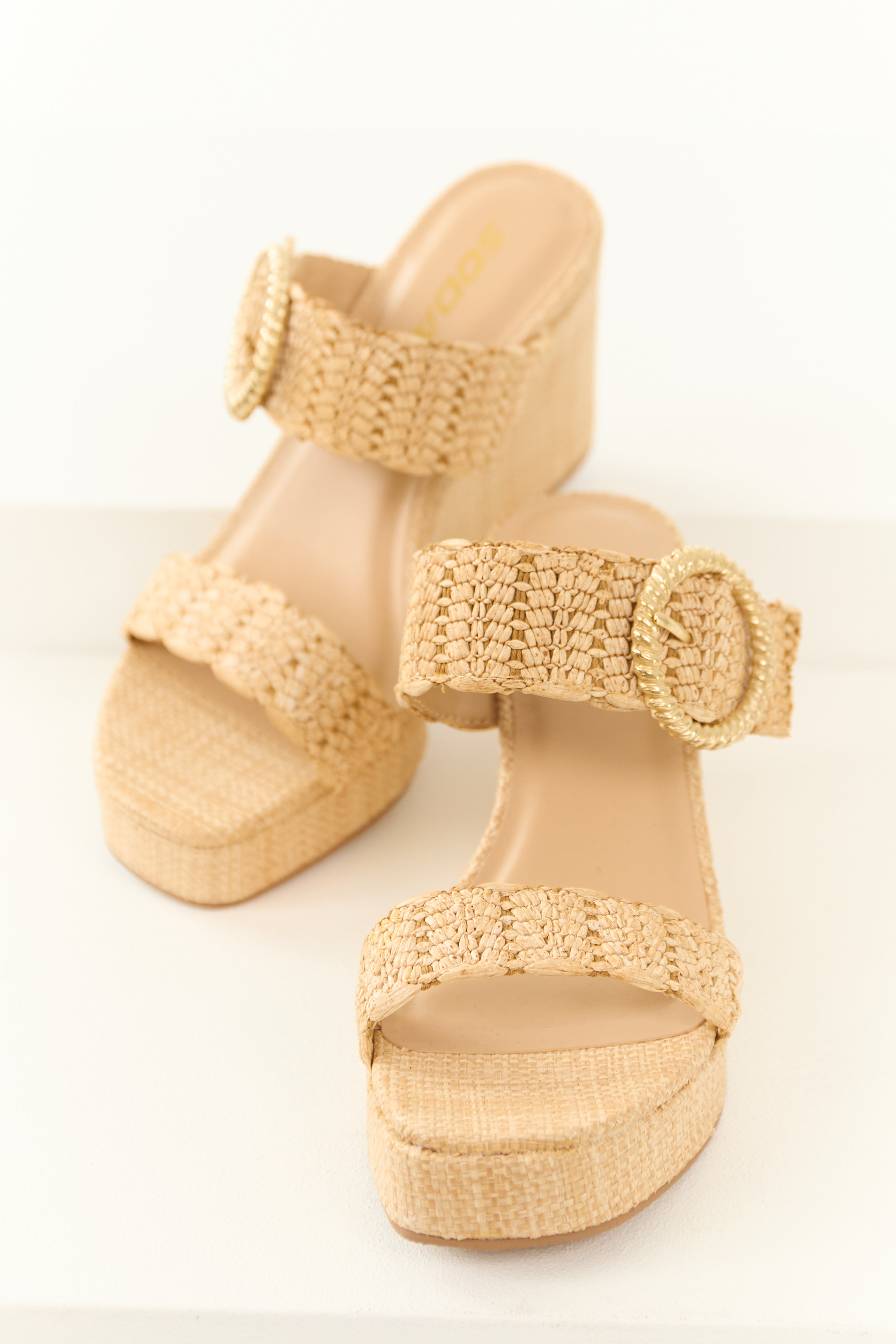 Nude Woven Buckle Strap Espadrille Wedges