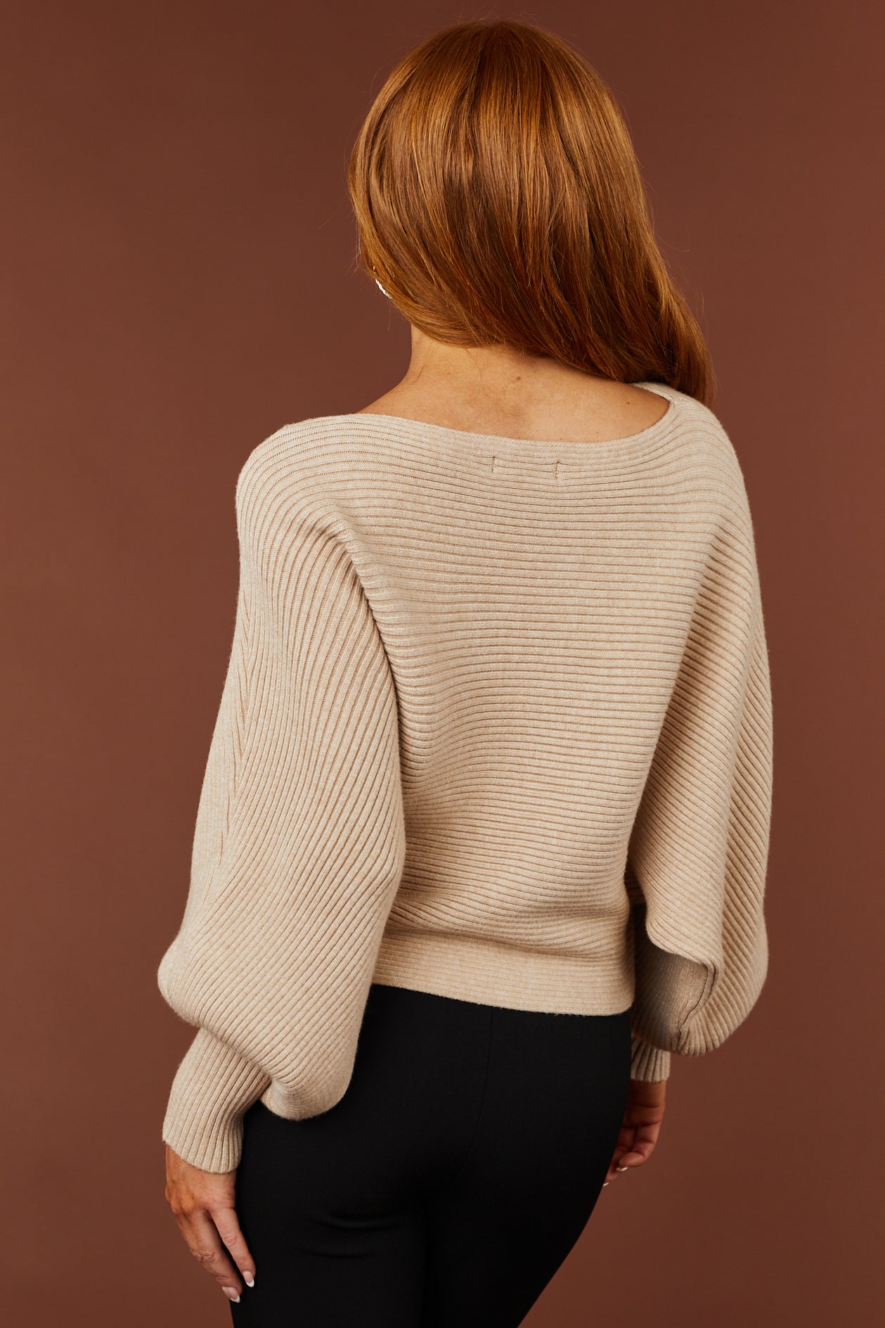 Oatmeal Boat Neckline Dolman Sleeve Sweater