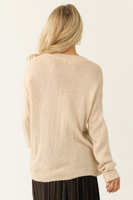 Oatmeal Chest Pocket Cuffed Sleeve Sweater