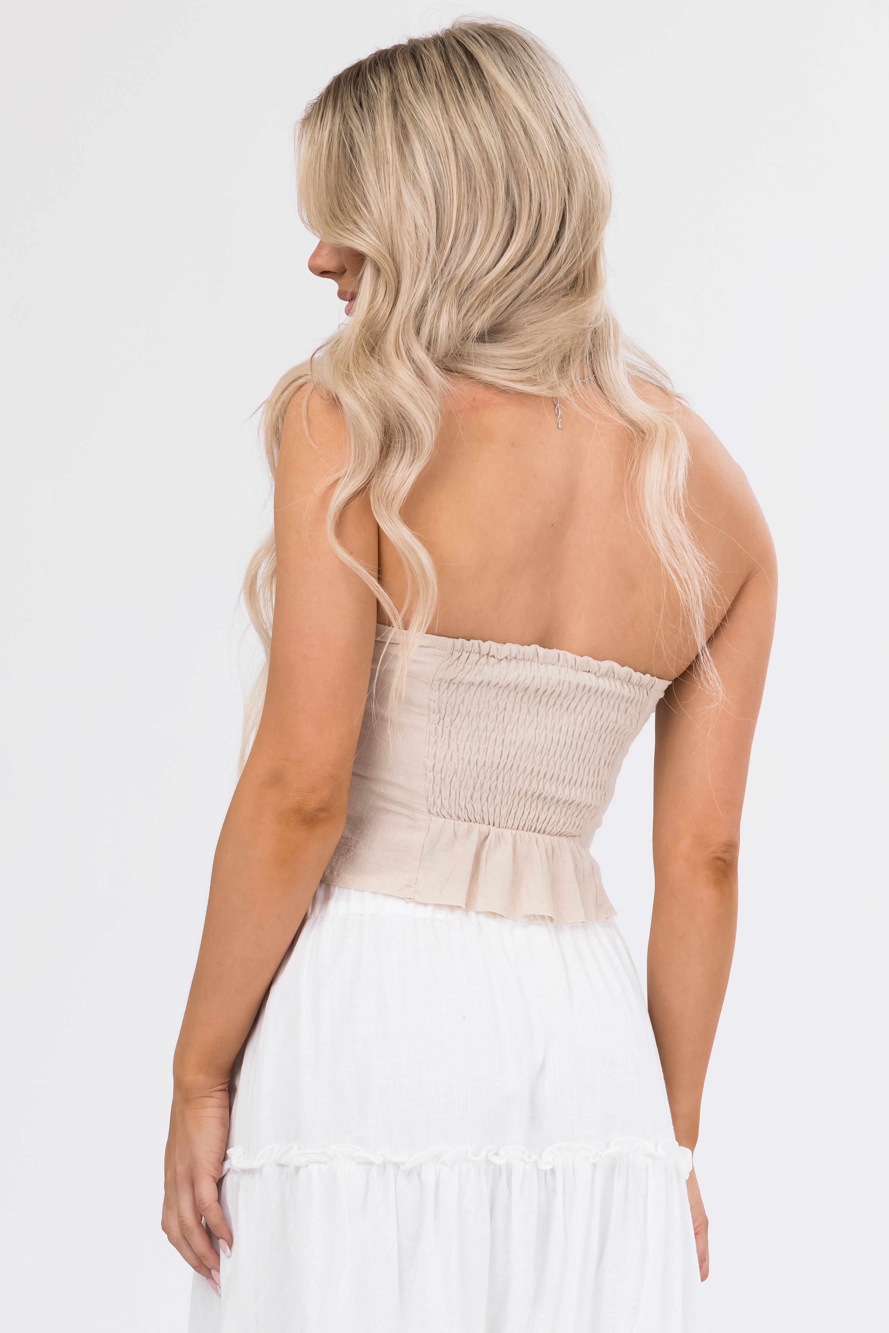 Oatmeal Hook and Eye Closure Strapless Corset Top