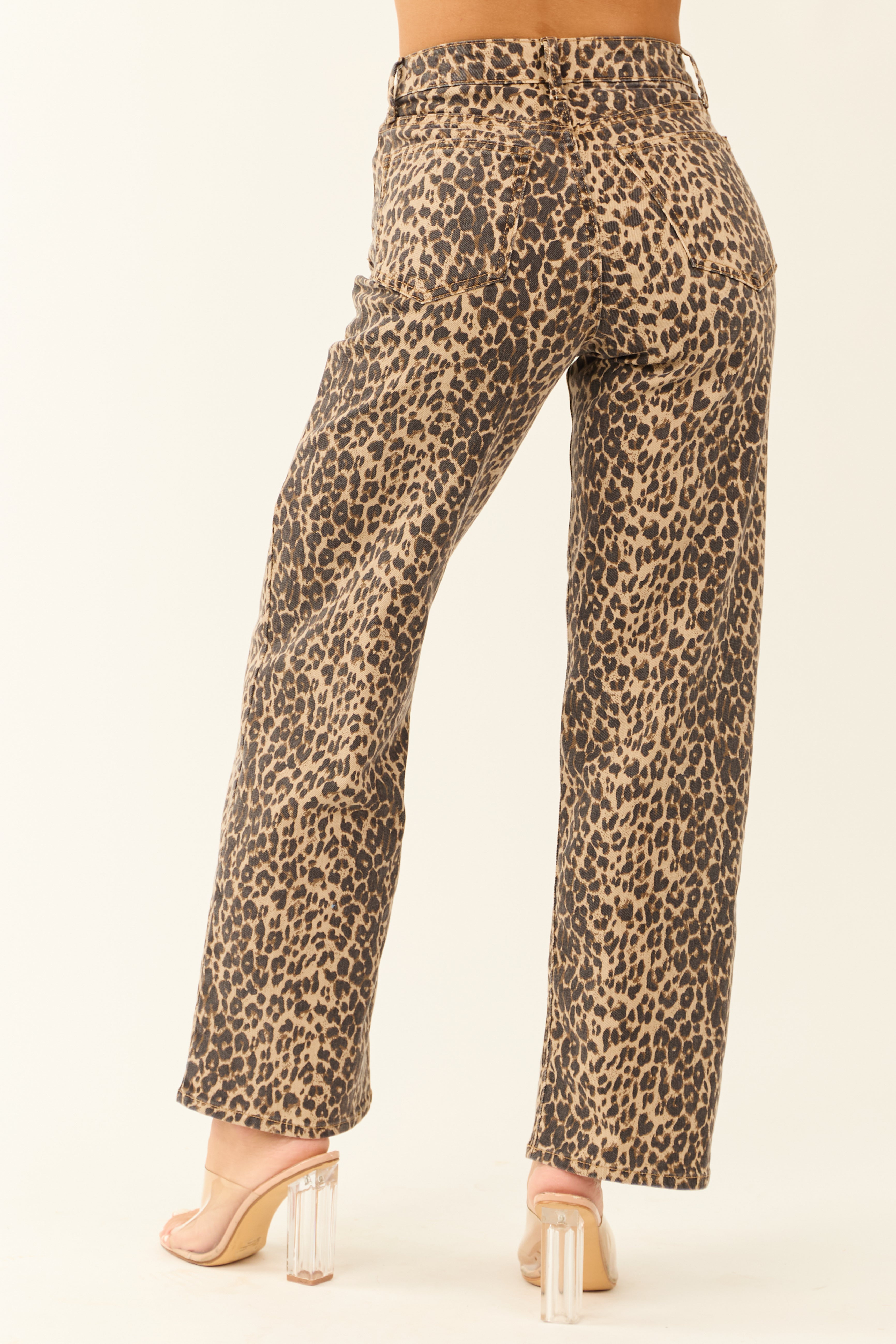 Oatmeal Leopard Stretchy Straight Leg Jeans