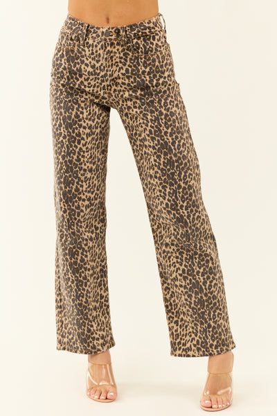 Oatmeal Leopard Stretchy Straight Leg Jeans