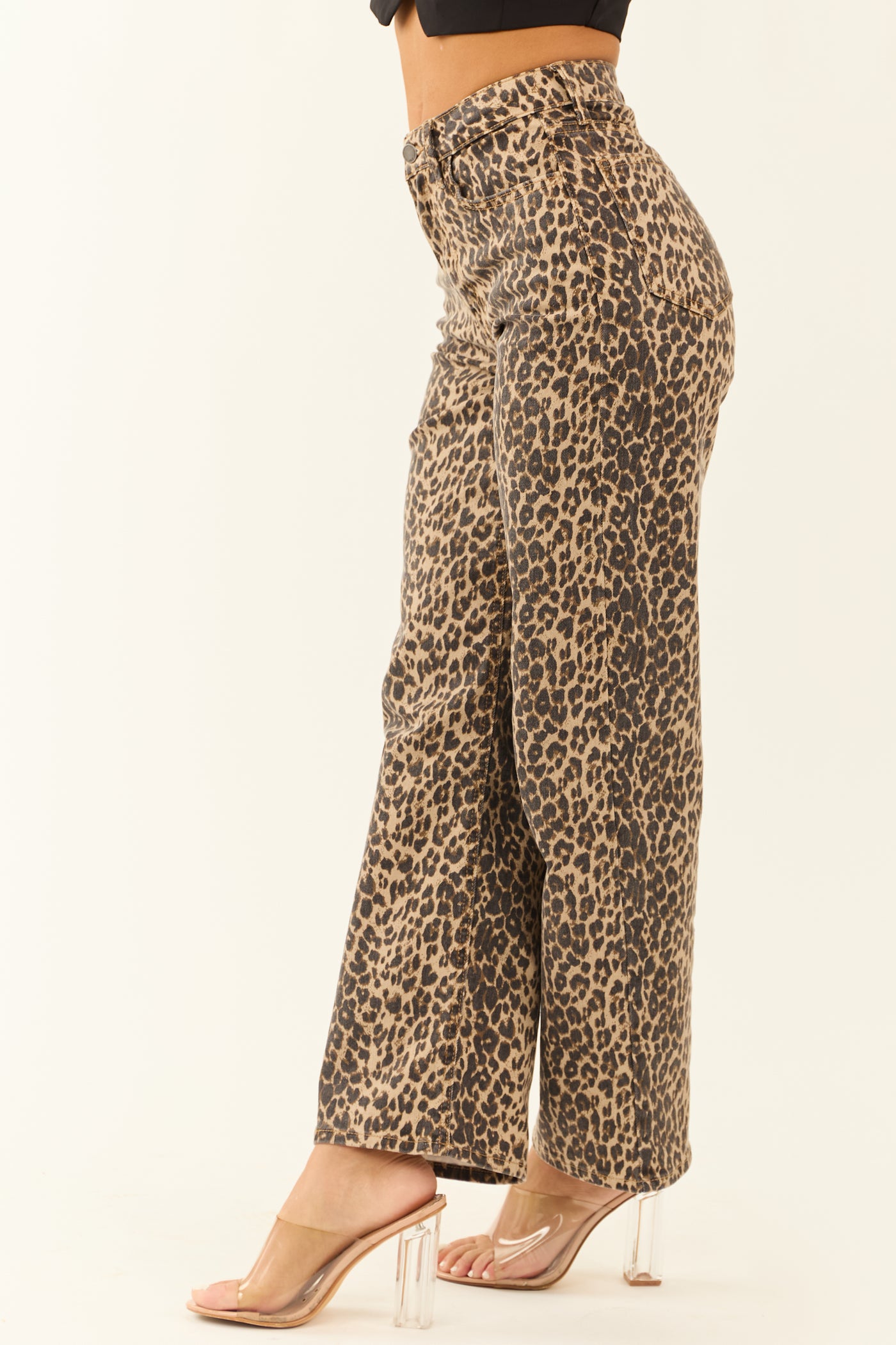 Oatmeal Leopard Stretchy Straight Leg Jeans