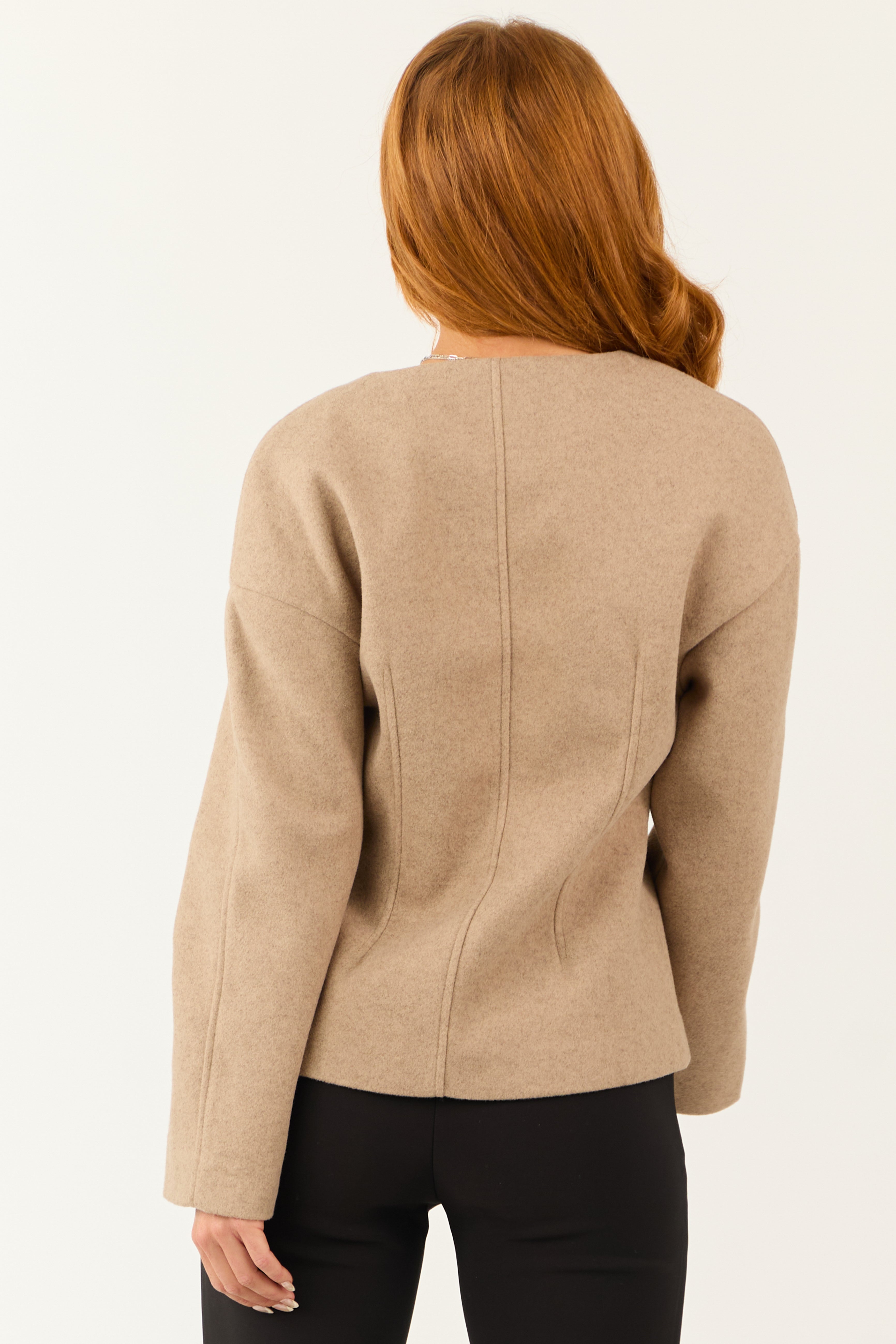 Oatmeal Mohair Double Belted Long Sleeve Jacket