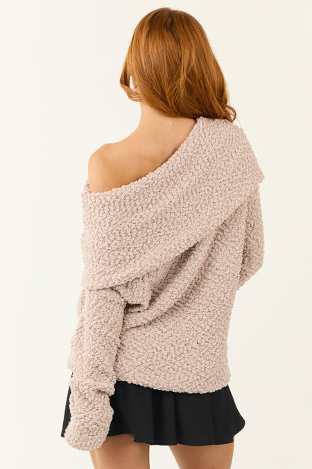 Oatmeal Off the Shoulder Long Sleeve Sweater