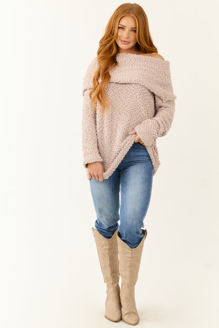 Oatmeal Off the Shoulder Long Sleeve Sweater