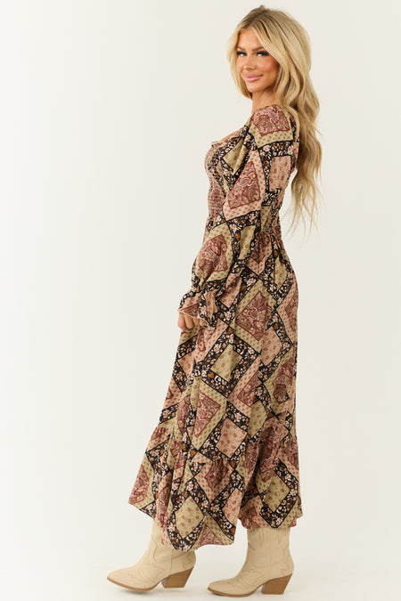 Oatmeal Patchwork Square Neck Maxi Dress