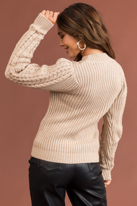 Oatmeal Stretchy Cable Knit Sweater