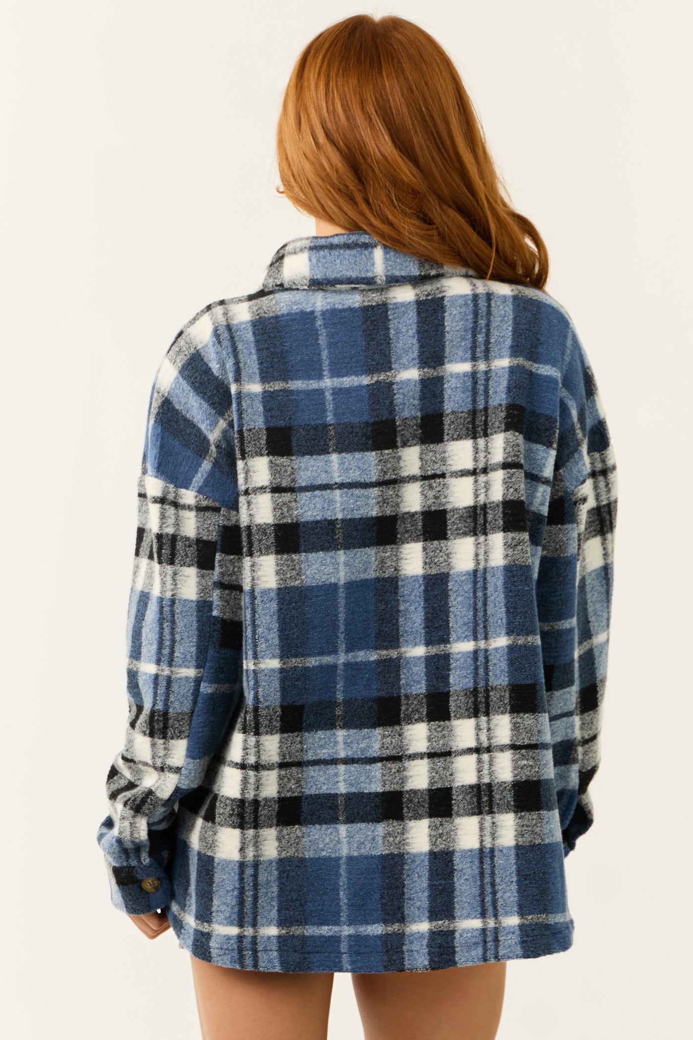 Ocean Plaid Super Soft Fuzzy Shacket