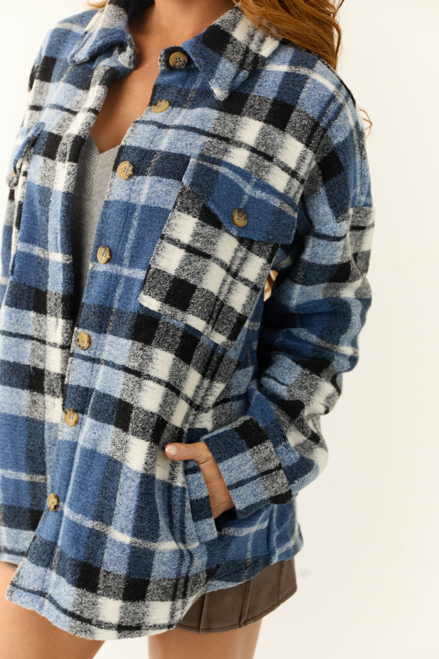 Ocean Plaid Super Soft Fuzzy Shacket